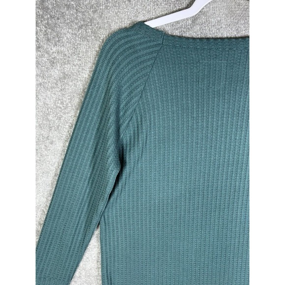 Chasor‎ Thermal Knit Button Cuff Pullover Top Womens Size Medium Teal Curved Hem - Picture 10 of 14
